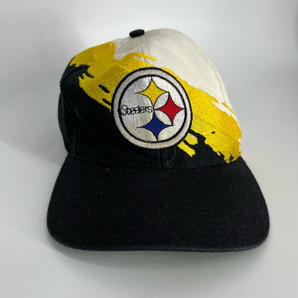 Vintage Pittsburgh Steelers Hat Adult OS Black White Splash Logo Athletic 90s - Picture 1 of 8